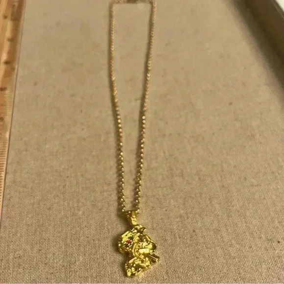 Gold Plated Nugget Pendant With Blue Red & Green Stones On Gold Plated Chain++ - Picture 3 of 13